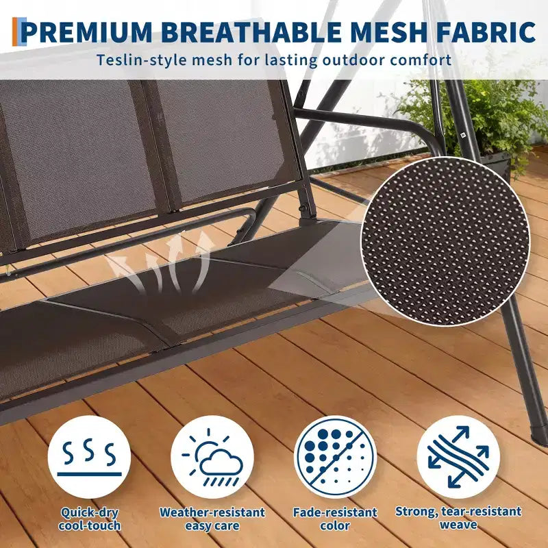 Balançoire de jardin 3 places, avec auvent réglable, cadre en acier robuste, imperméable et résistant aux UV, capacité de 227 kg, pour jardin, cour, pelouse