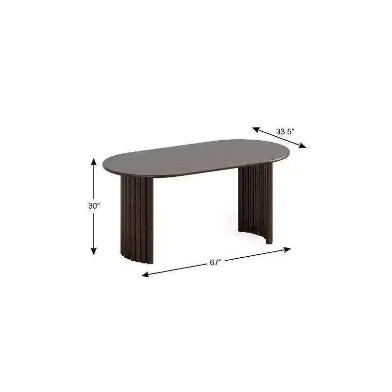 Table à manger ovale HomeRoots 67 po en bois massif de noyer avec double piédestal