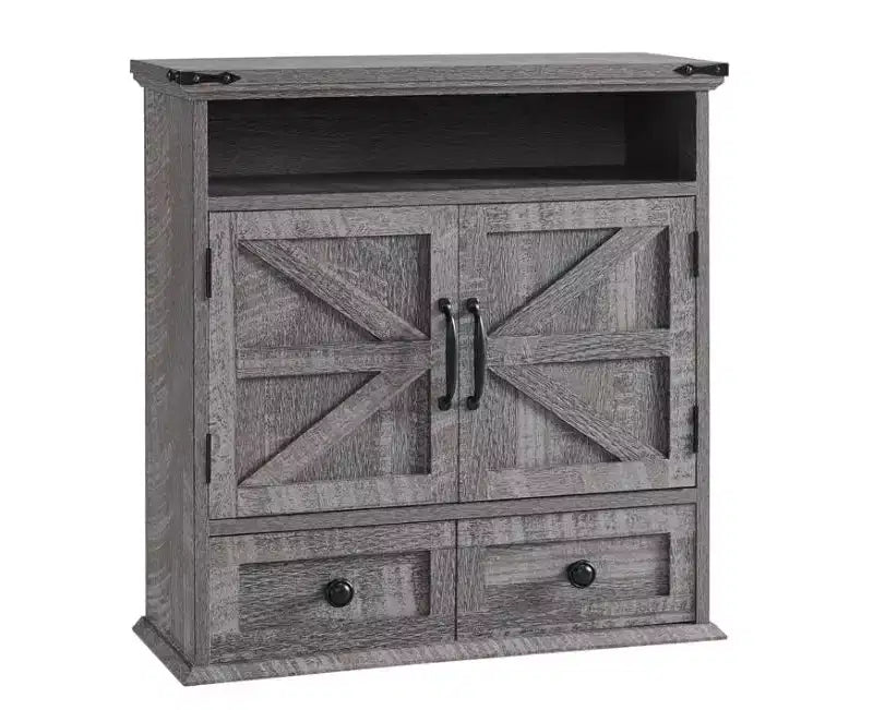 Farmhouse 24 Bathroom Wall Cabinet with Drawer, Double Barn Doors, Adjustable Shelf, White Medicine Cabinet Storage for Bathroom Kitchen Living Room
