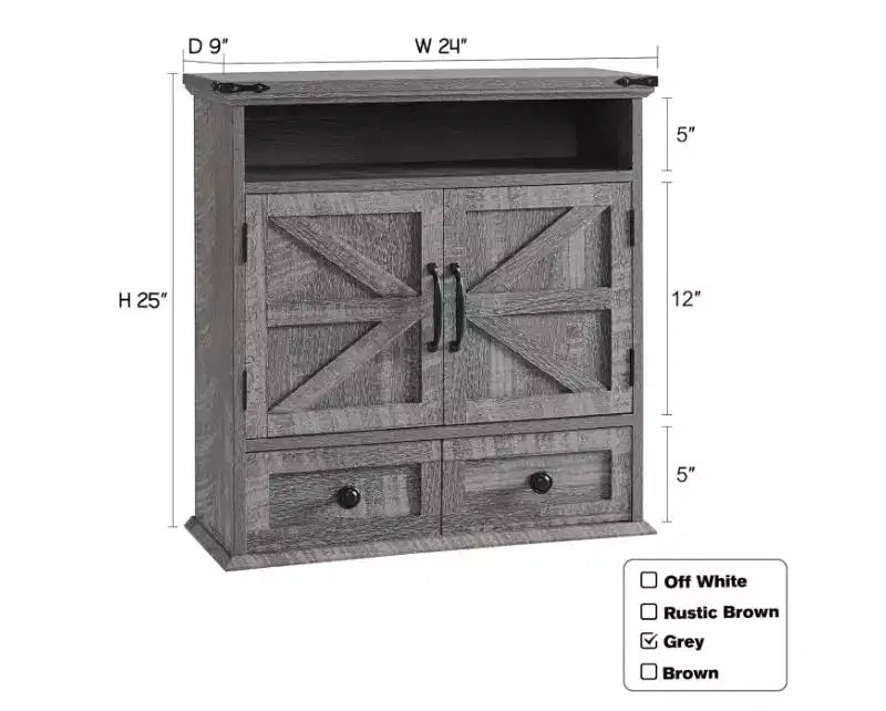 Armoire murale de salle de bain 24, style ferme, avec tiroir, doubles portes de grange, étagère réglable, armoire à pharmacie blanche pour salle de bain, cuisine, salon