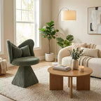 FurnitureR Upholstered Swivel Accent Chair with Pillow, Sculptural Vanity Chair with Curved Back for Bedroom, Living Room or Makeup Area