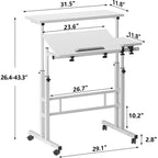 Bureau debout réglable en hauteur COZONY avec roulettes, table d'appoint mobile pour ordinateur portable avec plateau inclinable