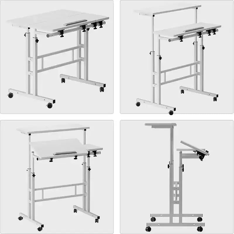 Bureau debout réglable en hauteur COZONY avec roulettes, table d'appoint mobile pour ordinateur portable avec plateau inclinable
