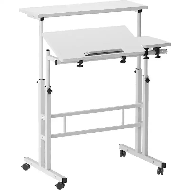 Bureau debout réglable en hauteur COZONY avec roulettes, table d'appoint mobile pour ordinateur portable avec plateau inclinable