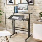 Bureau debout réglable en hauteur COZONY avec roulettes, table d'appoint mobile pour ordinateur portable avec plateau inclinable