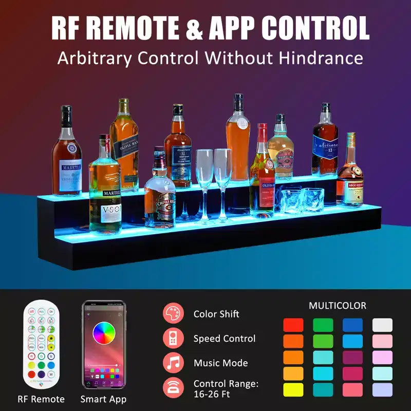 Étagère d'affichage LED Garvee, étagères de bar avec télécommande et contrôle via application pour restaurants, soirées, noir