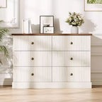 6 Drawer Dresser for Bedroom  Horizontal Chest with Fluted Panel Design, Small Space Storage for Clothing  White/Brown