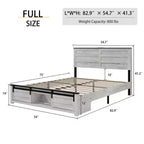 Lit plateforme double/grand lit avec tête de lit de rangement rembourrée, cadre de lit plateforme en bois avec station de recharge et lumières LED