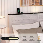 Lit plateforme double/grand lit avec tête de lit de rangement rembourrée, cadre de lit plateforme en bois avec station de recharge et lumières LED