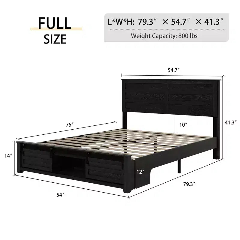 Lit plateforme double/grand lit avec tête de lit de rangement rembourrée, cadre de lit plateforme en bois avec station de recharge et lumières LED