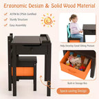 Costway Ensemble Table et Chaises pour Enfants Bureau d'Activité en Bois avec Tiroir de Rangement Crochet Marron
