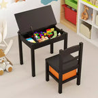 Costway Ensemble Table et Chaises pour Enfants Bureau d'Activité en Bois avec Tiroir de Rangement Crochet Marron