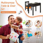 Costway Ensemble Table et Chaises pour Enfants Bureau d'Activité en Bois avec Tiroir de Rangement Crochet Marron