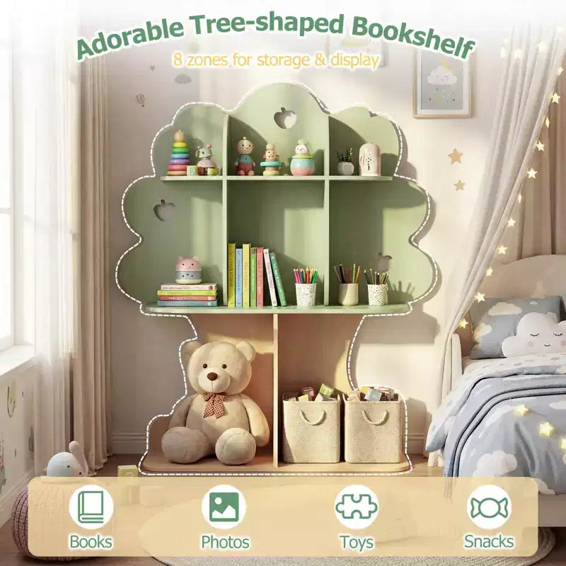 Costway Bibliothèque Enfant 45 Arbre avec Étagères Ouvertes pour Coin Lecture, Chambre d'Enfant, Salle de Classe