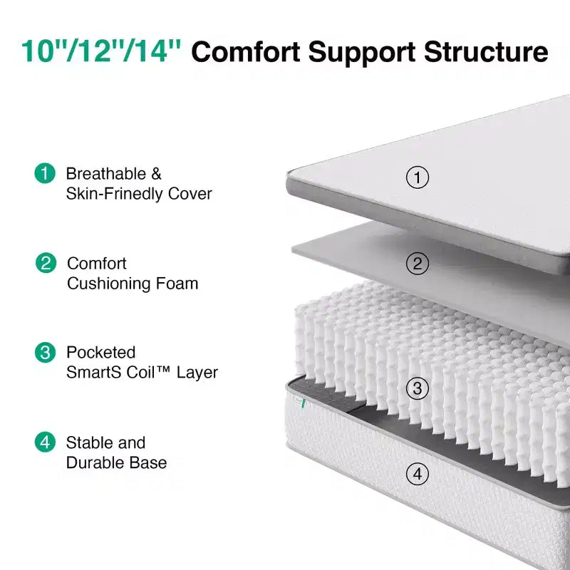 Novilla Matelas Hybride 12 Pouces à Ressorts Ensachés avec Surmatelas, Soulagement de la Pression et de la Douleur, Fermeté Moyenne
