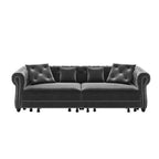 Canapé-lit Chesterfield 3-en-1, Canapé convertible King Size avec méridienne et pouf mobile, Canapé 3 places touffeté en velours, Gris anthracite
