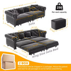 Canapé-lit Chesterfield 3-en-1, Canapé convertible King Size avec méridienne et pouf mobile, Canapé 3 places touffeté en velours, Gris anthracite