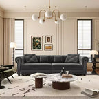 Canapé-lit Chesterfield 3-en-1, Canapé convertible King Size avec méridienne et pouf mobile, Canapé 3 places touffeté en velours, Gris anthracite