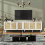 47.2 Bahut en rotin avec 3 portes, buffet bohème avec étagères réglables, table console pour salon, salle à manger