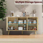 47.2 Bahut en rotin avec 3 portes, buffet bohème avec étagères réglables, table console pour salon, salle à manger