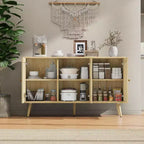 47.2 Bahut en rotin avec 3 portes, buffet bohème avec étagères réglables, table console pour salon, salle à manger