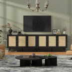 47.2 Bahut en rotin avec 3 portes, buffet bohème avec étagères réglables, table console pour salon, salle à manger