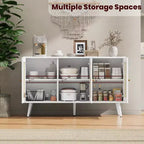 47.2 Bahut en rotin avec 3 portes, buffet bohème avec étagères réglables, table console pour salon, salle à manger