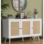 47.2 Bahut en rotin avec 3 portes, buffet bohème avec étagères réglables, table console pour salon, salle à manger