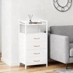 Table de chevet haute moderne avec lumières LED - 4 tiroirs en tissu, étagère supérieure, cadre en acier, meuble étroit pour chambre, dortoir, table d'appoint de canapé dans le couloir
