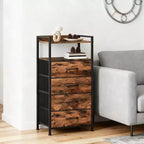 Table de chevet haute moderne avec lumières LED - 4 tiroirs en tissu, étagère supérieure, cadre en acier, meuble étroit pour chambre, dortoir, table d'appoint de canapé dans le couloir