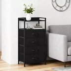 Table de chevet haute moderne avec lumières LED - 4 tiroirs en tissu, étagère supérieure, cadre en acier, meuble étroit pour chambre, dortoir, table d'appoint de canapé dans le couloir