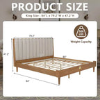 Lit plateforme double Zevemomo en bois avec tête de lit capitonnée de style touche de piano, cadre renforcé, aucun sommier tapissier requis, blé