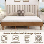 Lit plateforme double Zevemomo en bois avec tête de lit capitonnée de style touche de piano, cadre renforcé, aucun sommier tapissier requis, blé