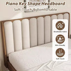 Lit plateforme double Zevemomo en bois avec tête de lit capitonnée de style touche de piano, cadre renforcé, aucun sommier tapissier requis, blé