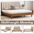 Lit plateforme double Zevemomo en bois avec tête de lit capitonnée de style touche de piano, cadre renforcé, aucun sommier tapissier requis, blé