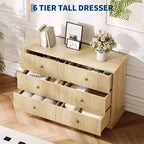 Commode de chambre 6 tiroirs, commode de rangement de 119 cm de large, autoportante