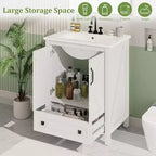 Meuble-lavabo de salle de bain moderne 24/30 avec évier en céramique - Meuble autoportant avec 2 portes et 1 tiroir de rangement pour petite salle de bain