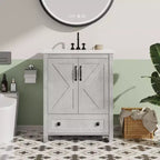 Meuble-lavabo de salle de bain moderne 24/30 avec évier en céramique - Meuble autoportant avec 2 portes et 1 tiroir de rangement pour petite salle de bain
