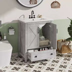 24/30 Modern Bathroom Vanity with Ceramic Sink - Freestanding Cabinet with 2 Doors & 1 Storage Drawer for Small Bathroom Storage