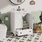 Meuble-lavabo de salle de bain moderne 24/30 avec évier en céramique - Meuble autoportant avec 2 portes et 1 tiroir de rangement pour petite salle de bain