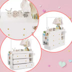 Commode à langer moderne, Table à langer pour bébé avec 3 tiroirs extra profonds, étagères de rangement et cintres