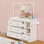 Commode à langer moderne, Table à langer pour bébé avec 3 tiroirs extra profonds, étagères de rangement et cintres