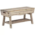 eHemco Solid Hardwood Bench with Storage Shelf and 4 Panels, 36x15.25x17.3 Inches, White Washed Finish
