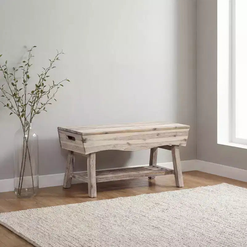 Banc eHemco en bois massif avec étagère de rangement et 4 panneaux, 36x15,25x17,3 pouces, finition blanchie