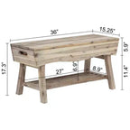 Banc eHemco en bois massif avec étagère de rangement et 4 panneaux, 36x15,25x17,3 pouces, finition blanchie