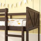 Bellemave Lit superposé jumeau sur jumeau avec têtes et pieds de lit à panneaux, cadre de lit superposé en bois d'hévéa avec barrières de sécurité et échelle, chêne antique