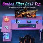 Bureau d'angle en L de 55 pouces pour jeux vidéo, rose, avec support pour écran, étagères de rangement à 3 niveaux, bureau de jeu moderne en fibre de carbone, configuration peu encombrante