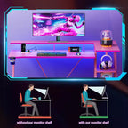 Bureau d'angle en L de 55 pouces pour jeux vidéo, rose, avec support pour écran, étagères de rangement à 3 niveaux, bureau de jeu moderne en fibre de carbone, configuration peu encombrante