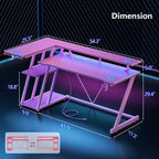 Bureau d'angle en L de 55 pouces pour jeux vidéo, rose, avec support pour écran, étagères de rangement à 3 niveaux, bureau de jeu moderne en fibre de carbone, configuration peu encombrante