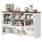 Buffet de 135 cm avec 3 étagères et 2 portes vitrées – Armoire de style moderne du milieu du siècle pour ranger du café, des livres ou de la vaisselle
